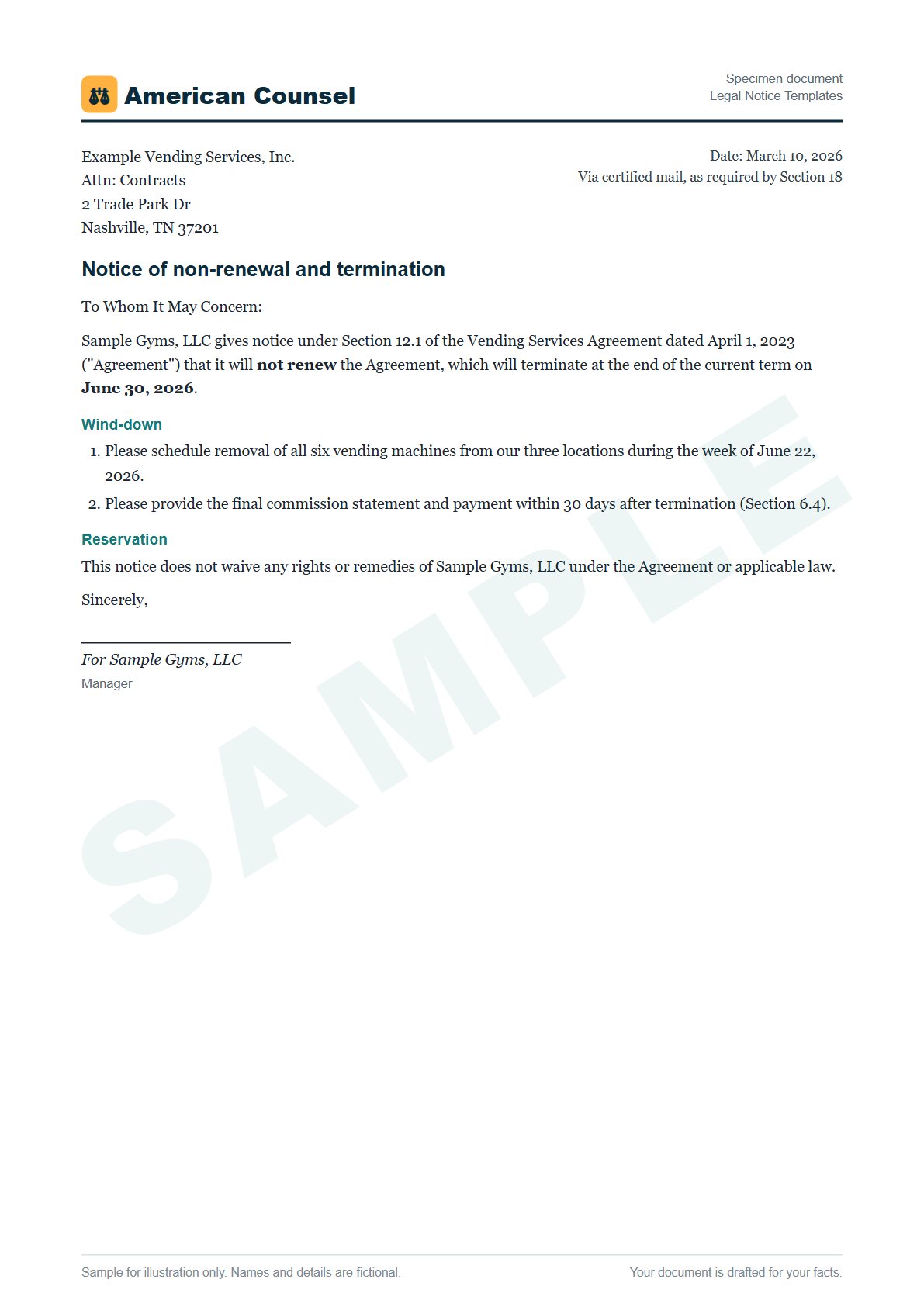 Sample Legal Notice Templates prepared by our lawyers, with fictional names